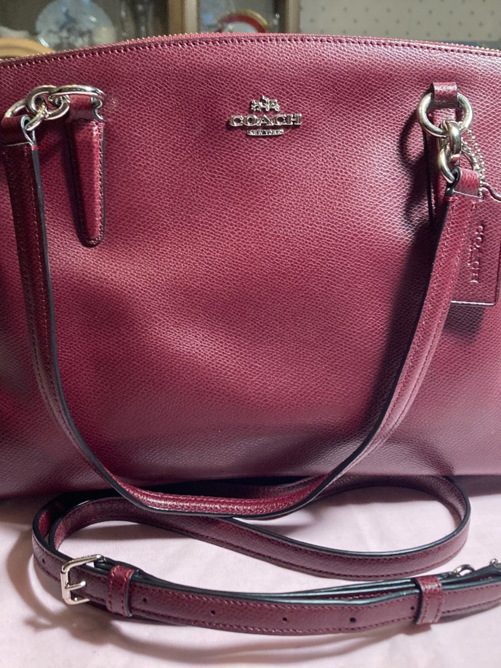 Coach Christie Carryall Satchel Burgundy Leather